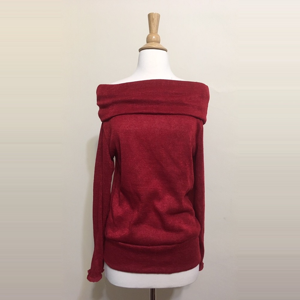 Off Shoulder Foldover Knit Sweater - Picture 3 of 5